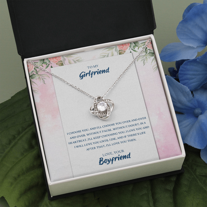 To My Girlfriend Love Knot Necklace Message Card