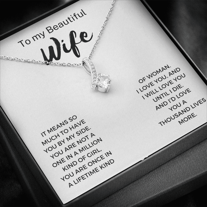 To My Beautiful Wife Alluring Necklace Message Card - TongueOut Shop